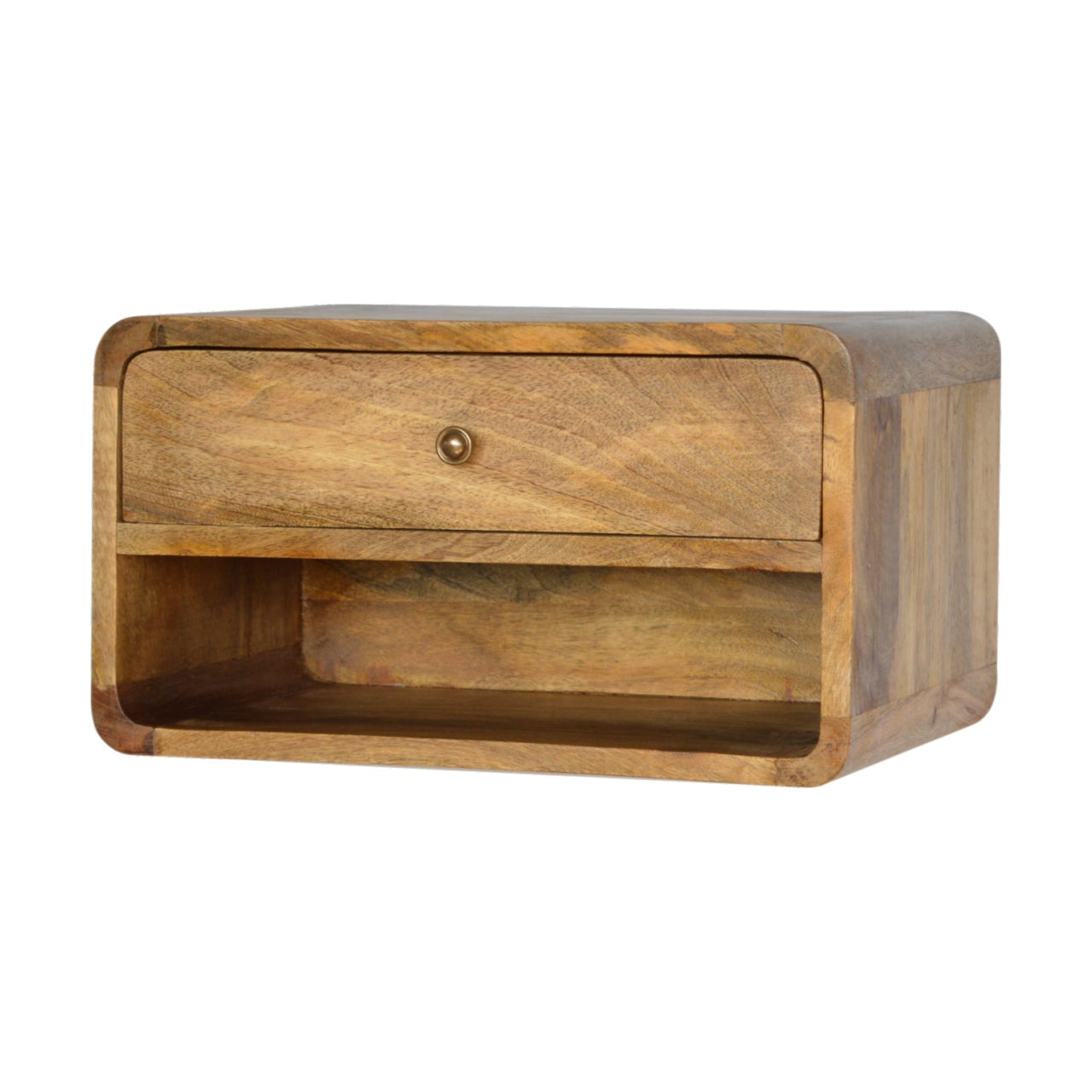 Floating Curve Open Slot Bedside Table | Oak-Ish Mango Wood Wall-Mounted