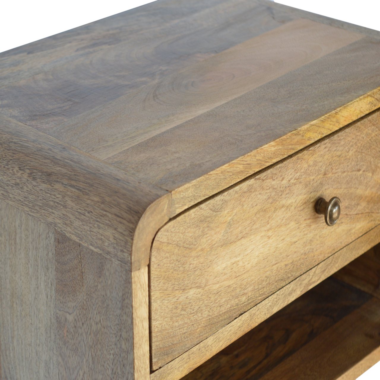 Floating Curve Open Slot Bedside Table | Oak-Ish Mango Wood Wall-Mounted