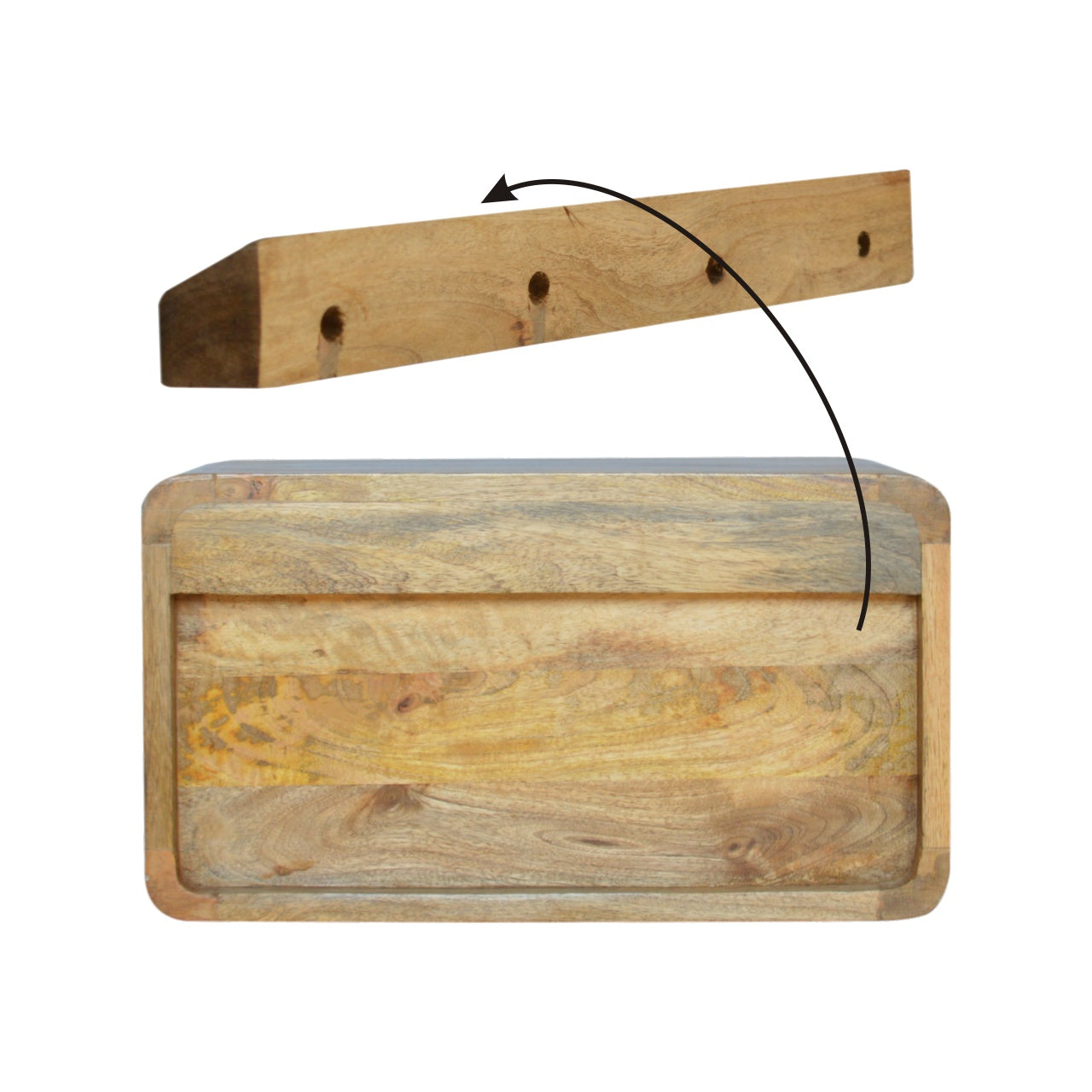 Floating Curve Open Slot Bedside Table | Oak-Ish Mango Wood Wall-Mounted
