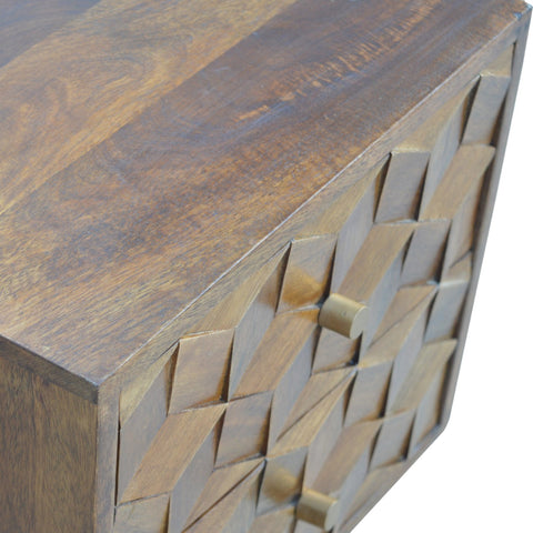 Chestnut Cube Carved Bedside Table | Hand-Carved