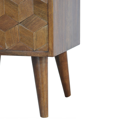 Chestnut Cube Carved Bedside Table | Hand-Carved