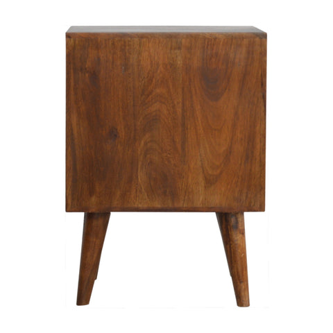 Chestnut Cube Carved Bedside Table | Hand-Carved
