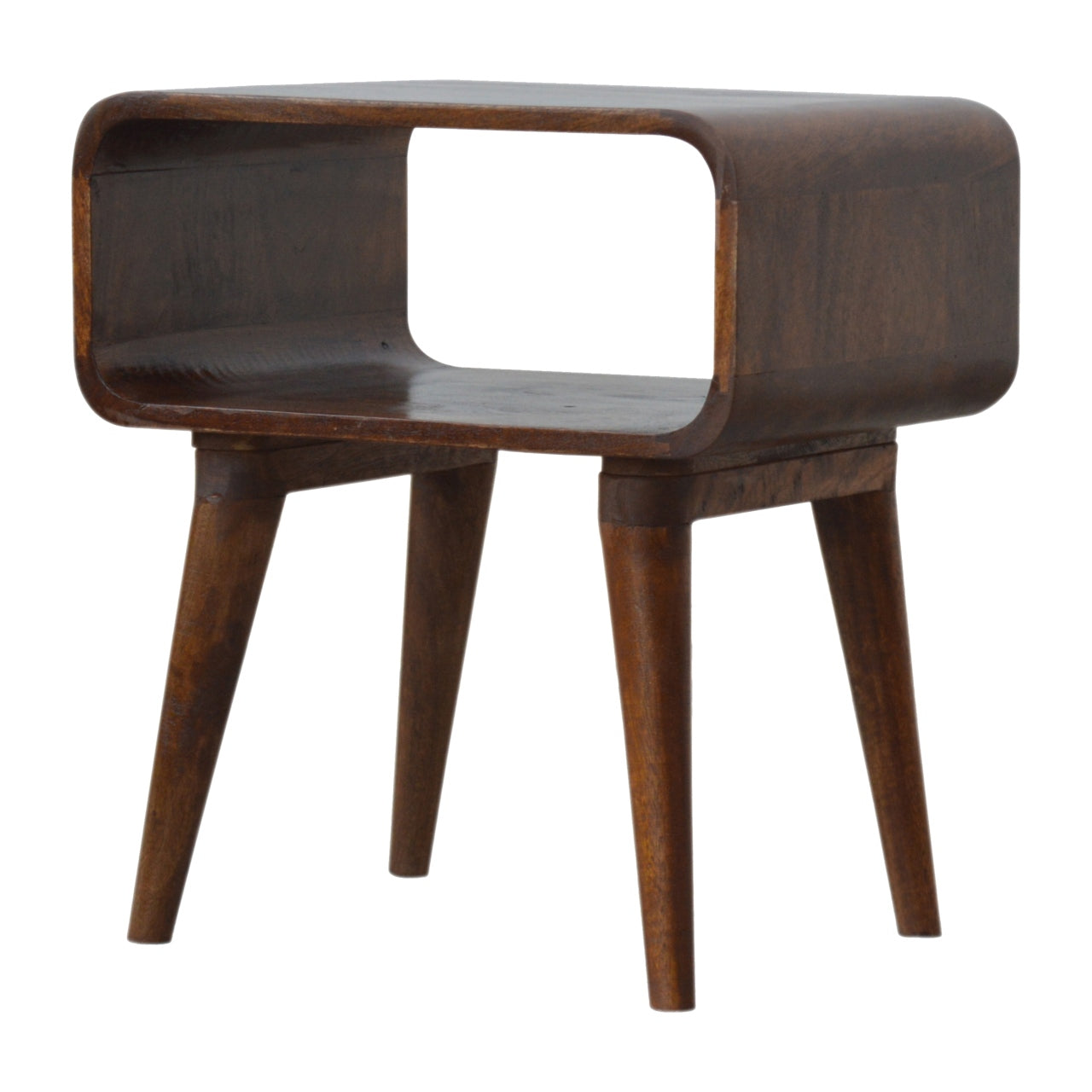 Curved Open Chestnut Bedside Table | Open Shelf