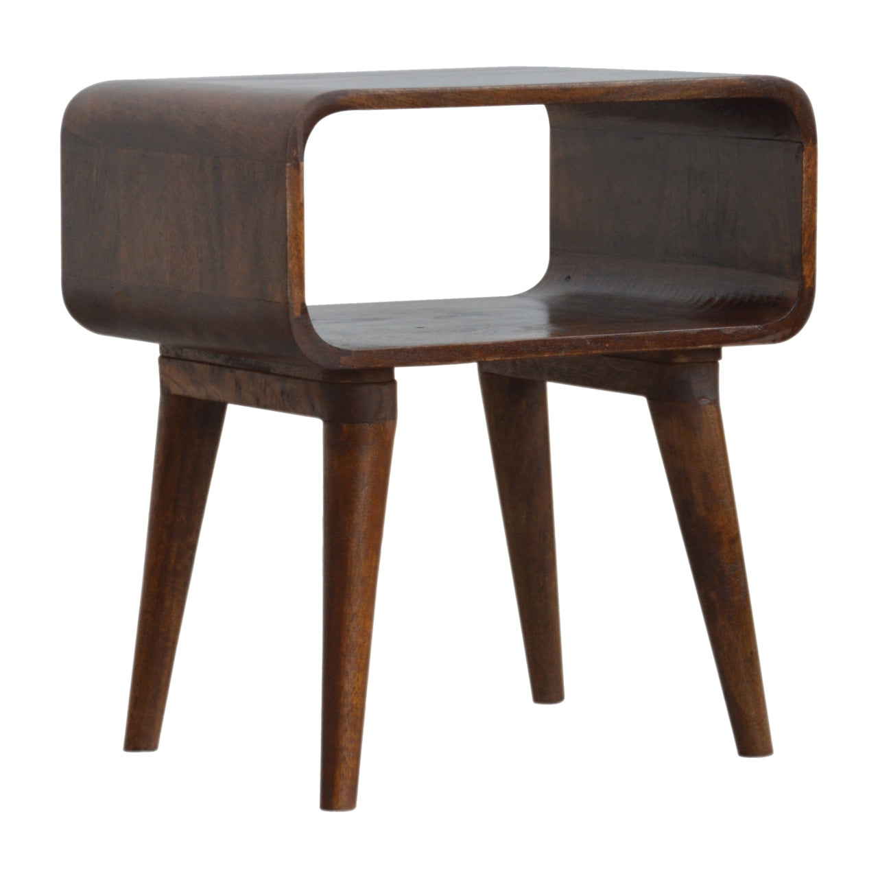 Curved Open Chestnut Bedside Table | Open Shelf
