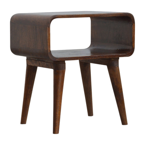 Curved Open Chestnut Bedside Table | Open Shelf