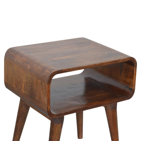 Curved Open Chestnut Bedside Table | Open Shelf
