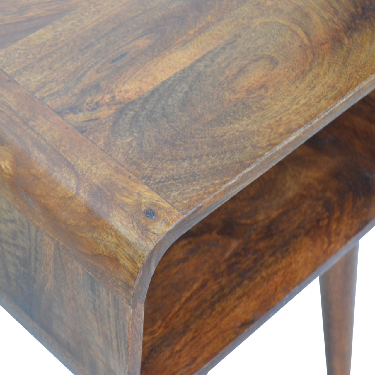 Curved Open Chestnut Bedside Table | Open Shelf