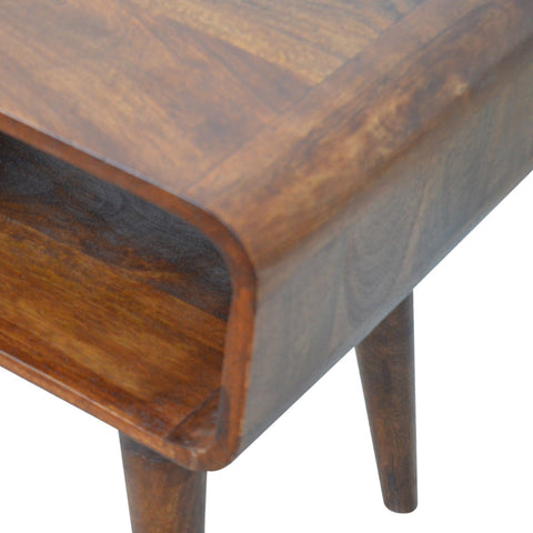 Curved Open Chestnut Bedside Table | Open Shelf