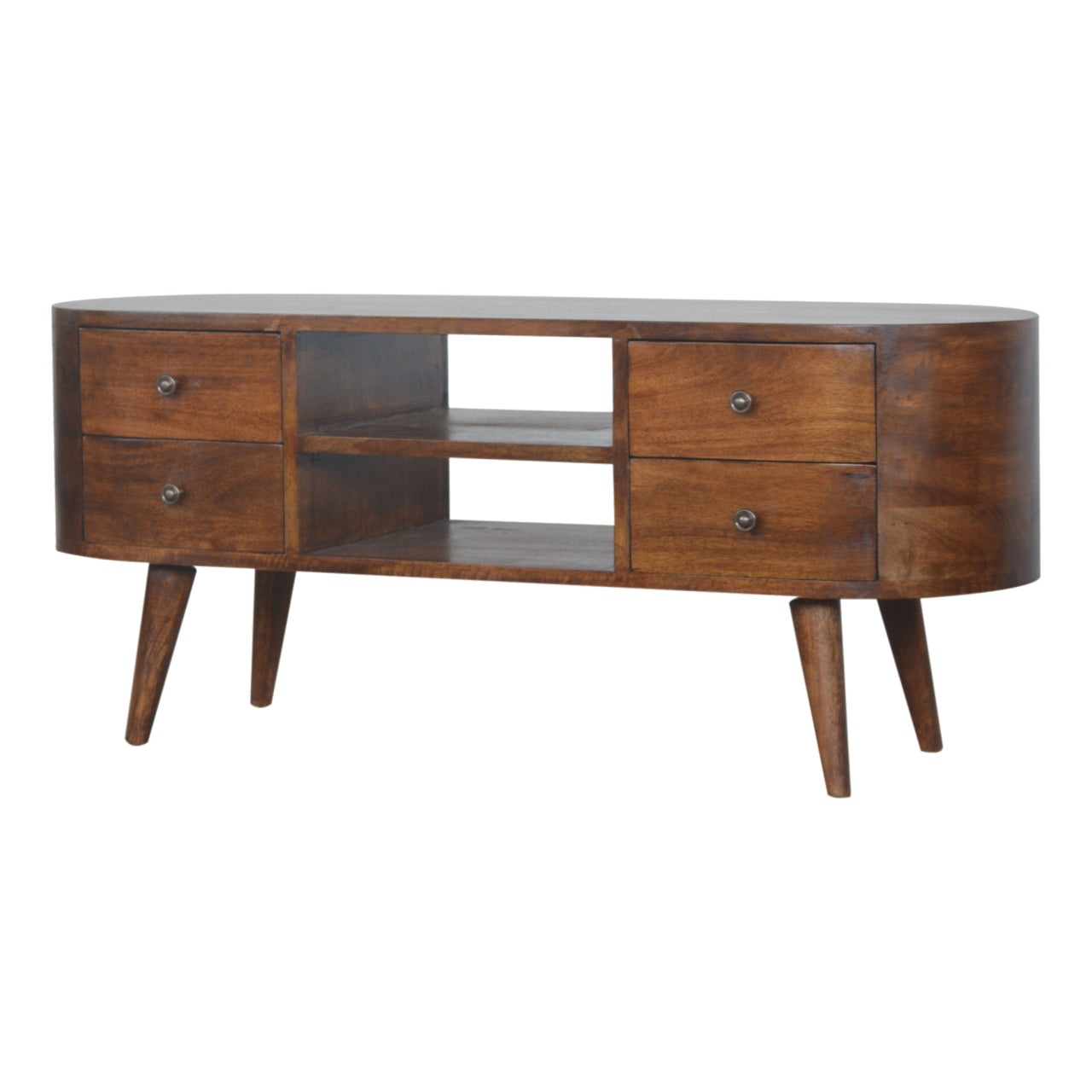Chestnut Rounded Entertainment Unit Chest of Drawers
