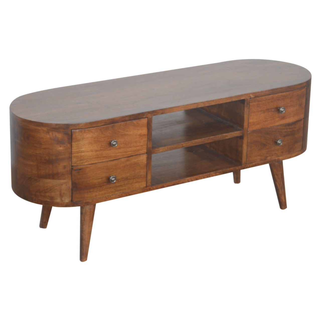 Chestnut Rounded Entertainment Unit Chest of Drawers