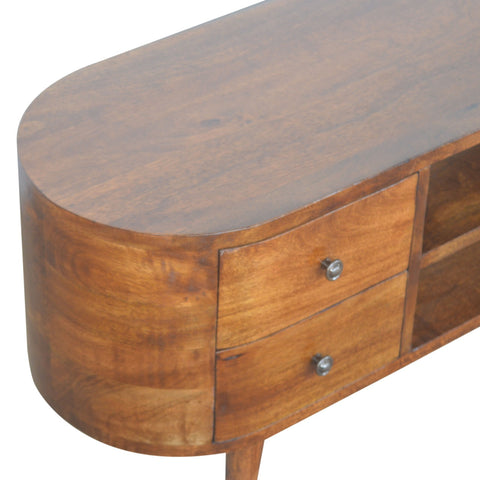 Chestnut Rounded Entertainment Unit Chest of Drawers