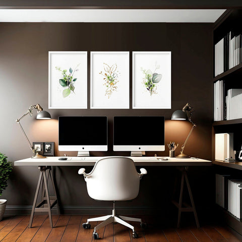 Botanical print framed | set of 3 wall art for home office decor
