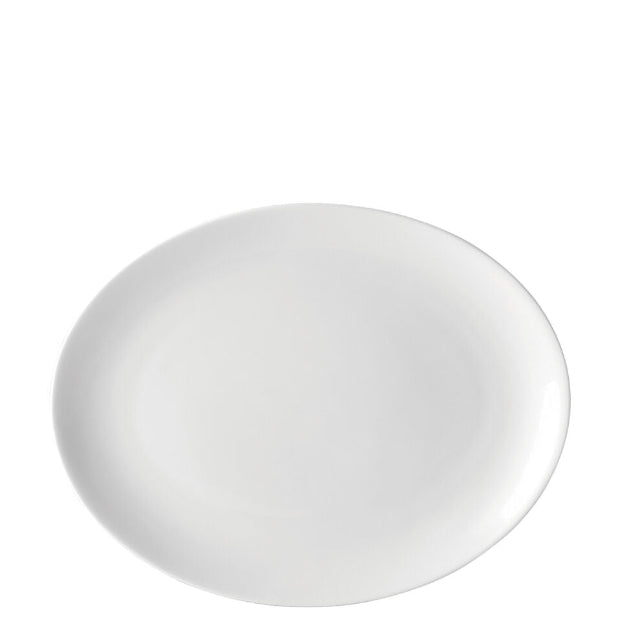 Pure white oval ceramic plate with a smooth glossy finish perfect for serving at any meal 25.5cm size