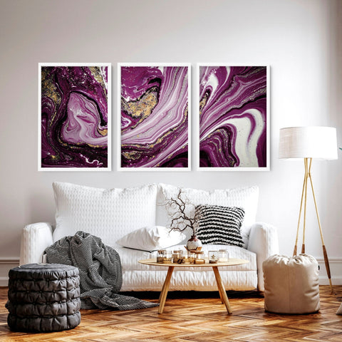 Abstract wall art framed | set of 3 Purple wall art prints