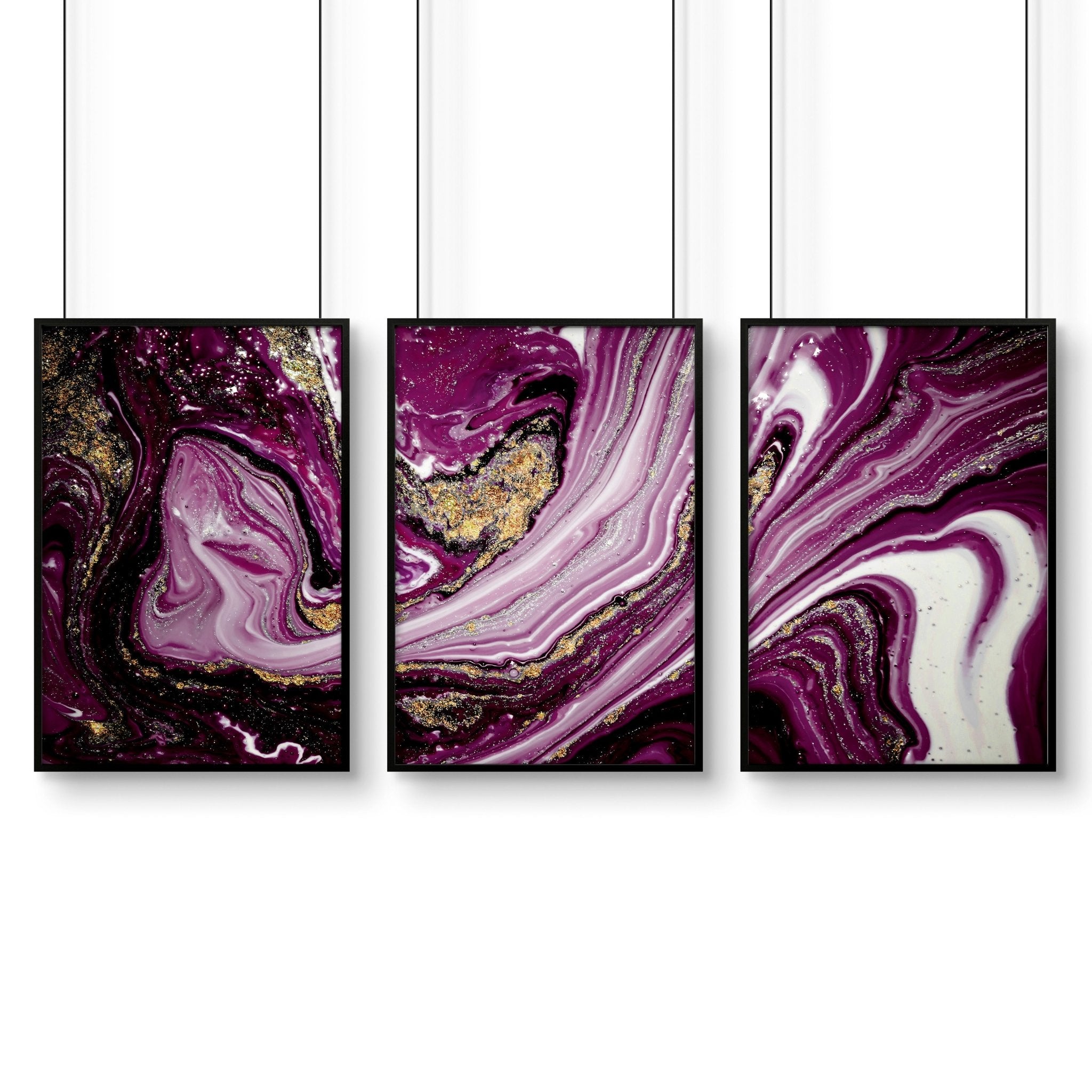 Abstract wall art framed | set of 3 Purple wall art prints