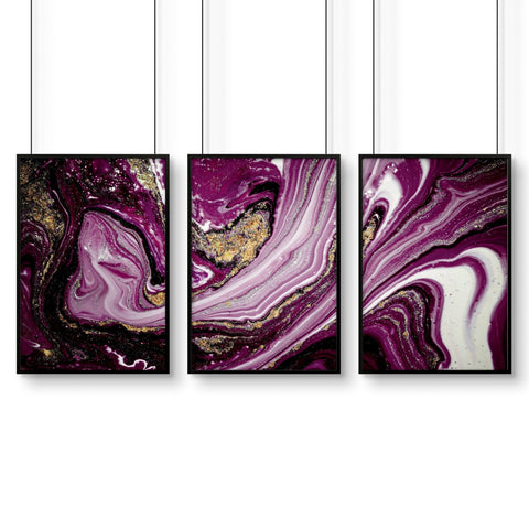 Abstract wall art framed | set of 3 Purple wall art prints
