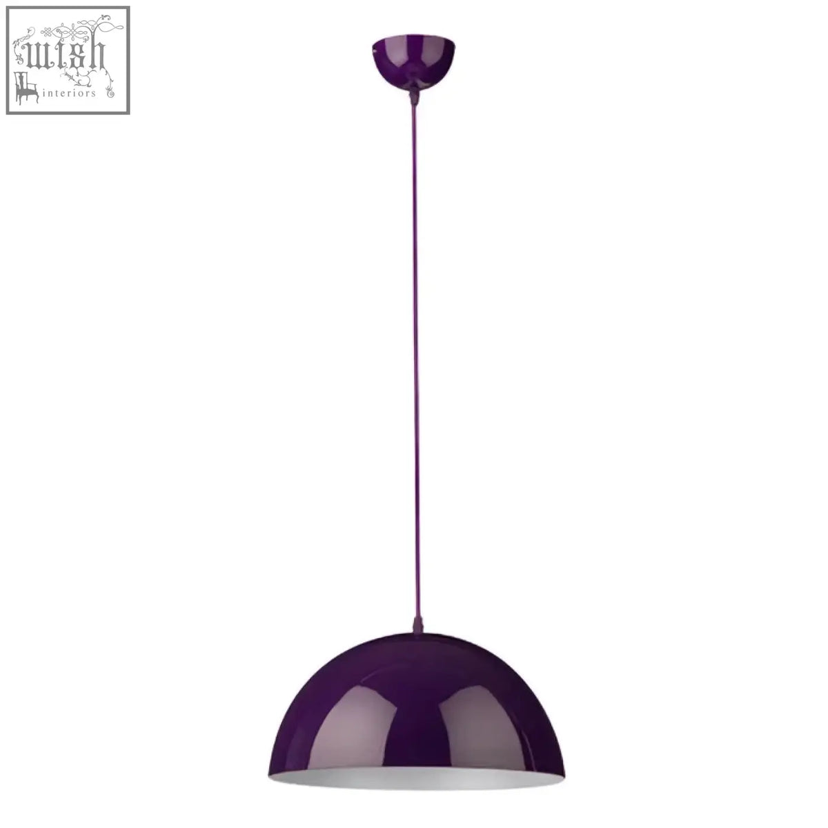 Purple mars pendant light with a sleek metallic finish, dome-shaped shade, and white interior for stylish lighting