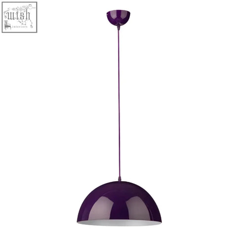 Purple mars pendant light with a sleek metallic finish, dome-shaped shade, and white interior for stylish lighting