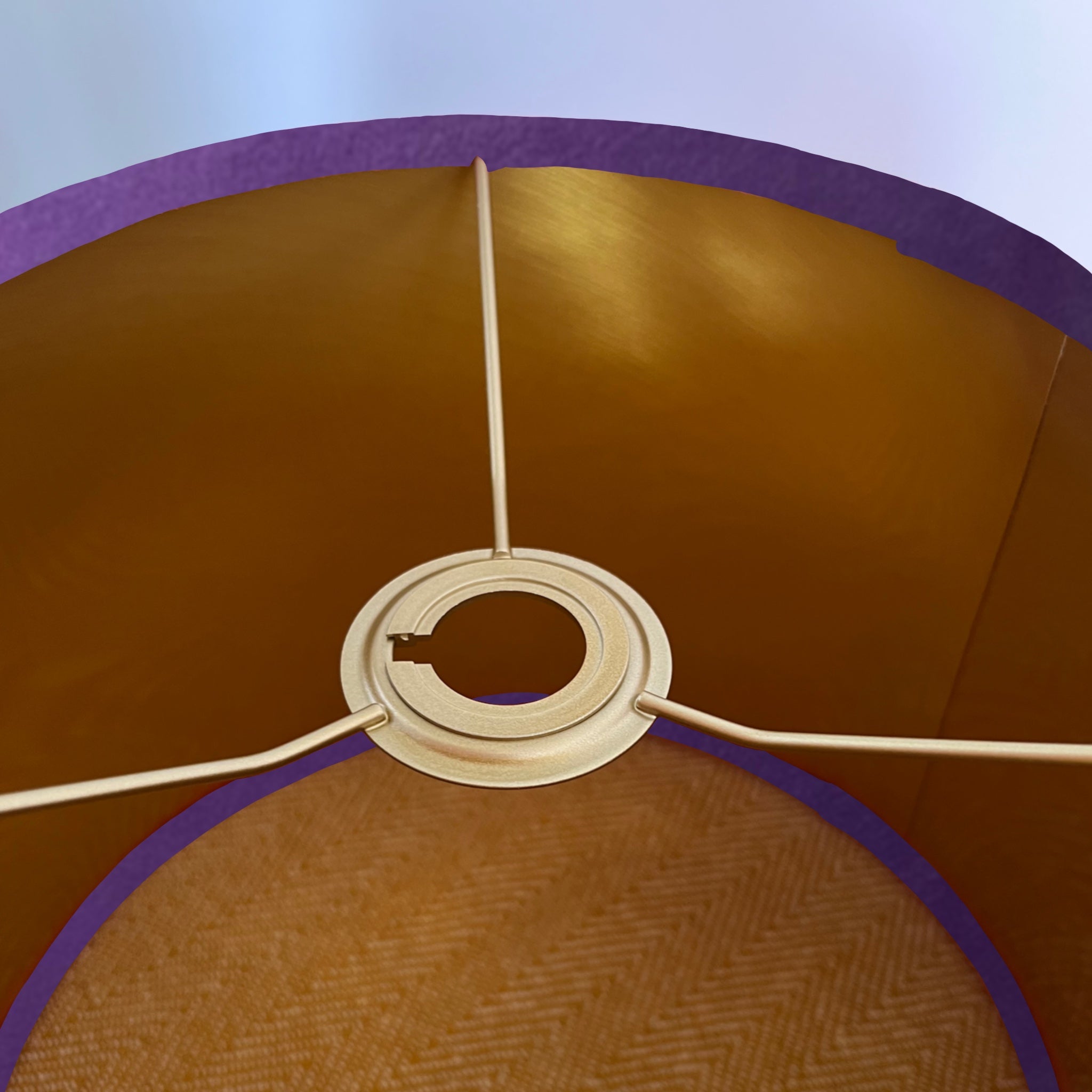 Purple plain velvet ceiling shade with 30cm height and metallic brushed gold ring fixture