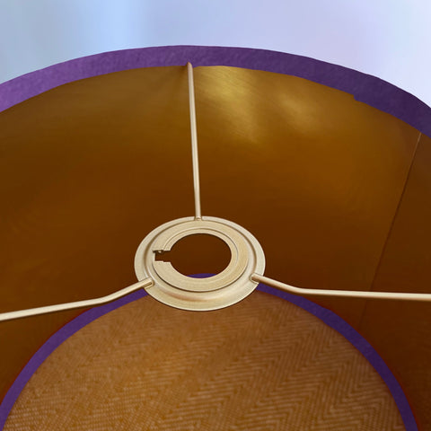 Purple plain velvet ceiling shade with 30cm height and metallic brushed gold ring fixture