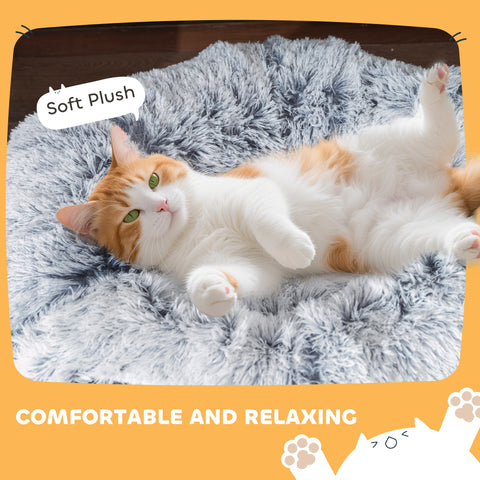 PawHut 2-in-1 Donut Cat Tunnel with Washable Bed, Play Tunnel Bed with Toy Ball and Door Hole for Indoor Cats, Light Grey