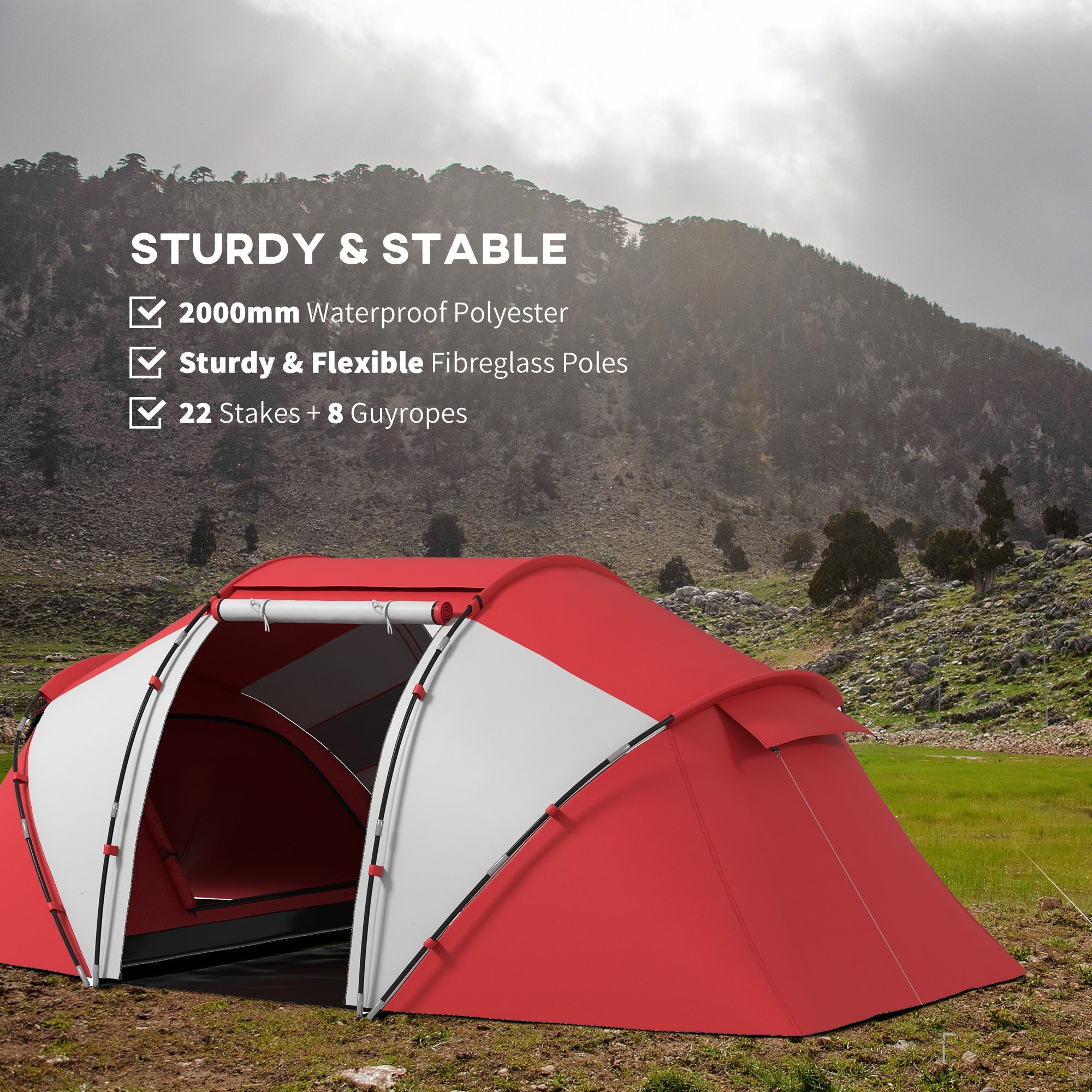 Outsunny 4-6 Man UV Protection Camping Tent - Grey and Red