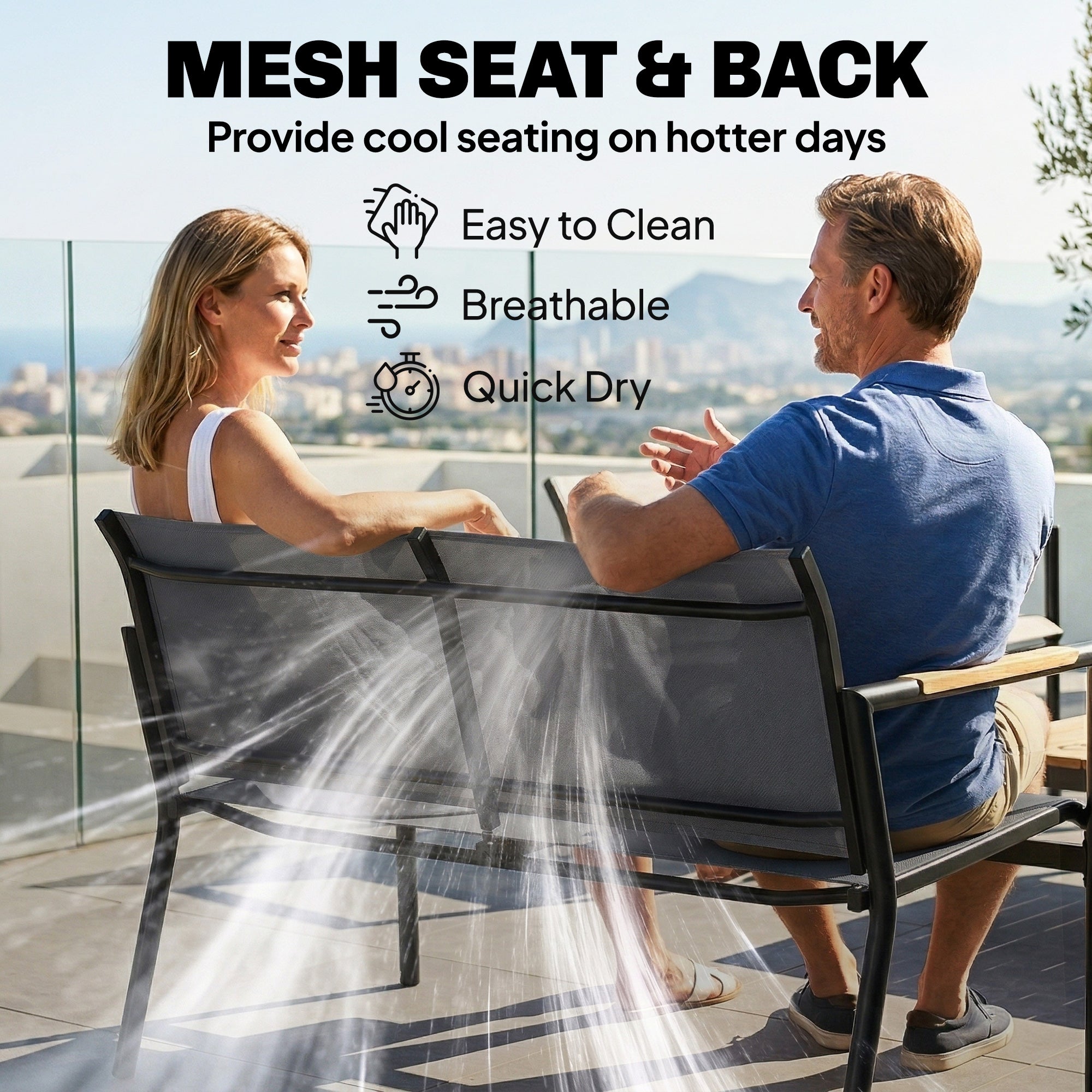 Outsunny 4 Seater Garden Furniture Set with Loveseat, Armchairs, Table, Metal Garden Sofa Set with Breathable Seats, Grey