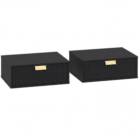HOMCOM Modern Floating Nightstands Set of 2, Wall Mounted Bedside Tables with Wave Drawer Black