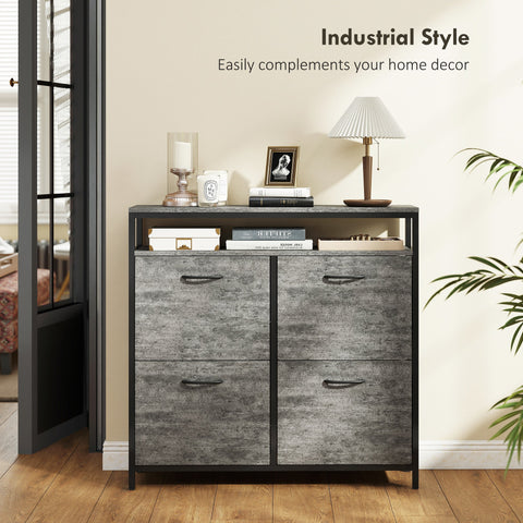 HOMCOM Shoe Storage Cabinet with 4 Flip Drawers and Open Shelf - Cement Grey