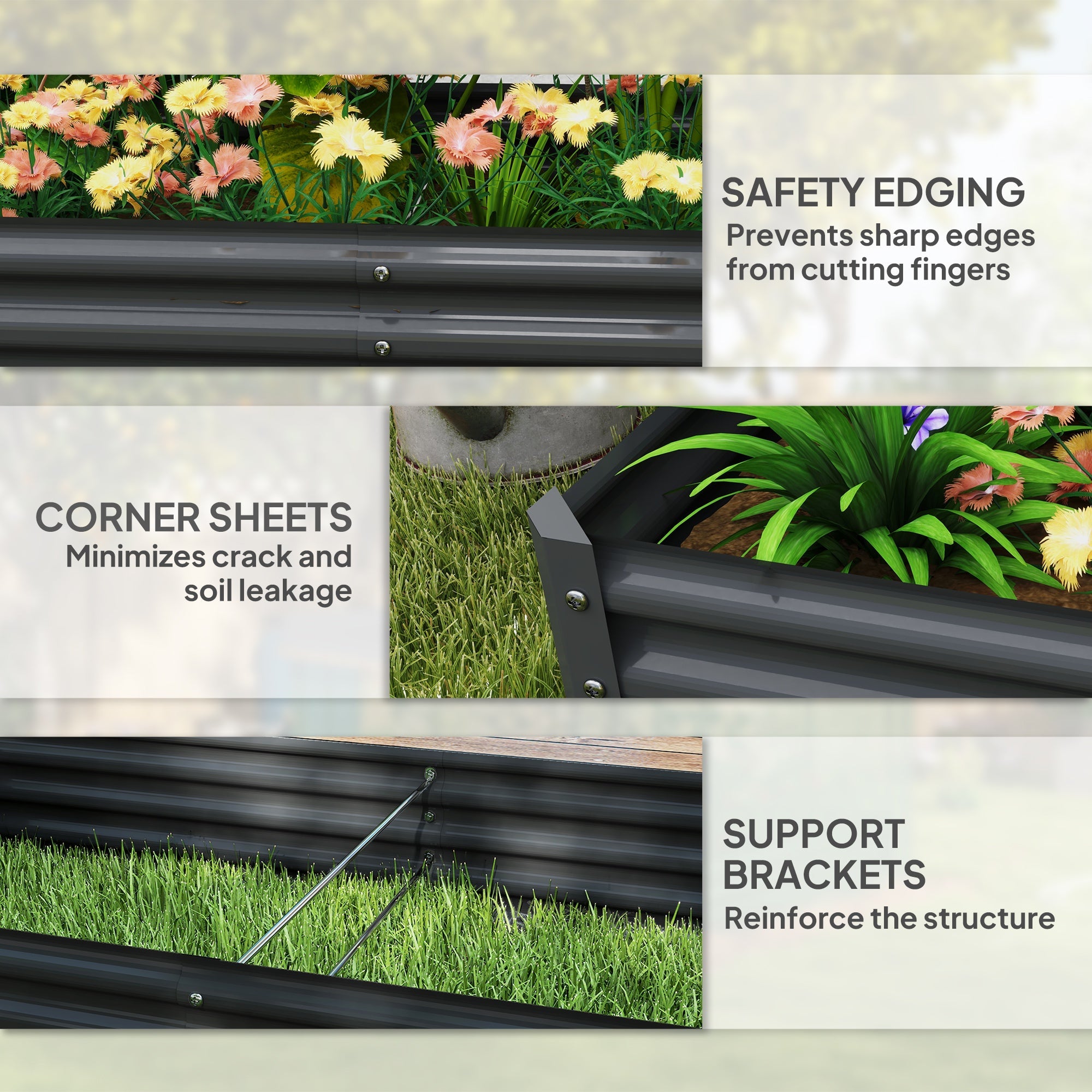 Outsunny 180 x 90cm Galvanised Steel Open Planter - 84H-211V00CG