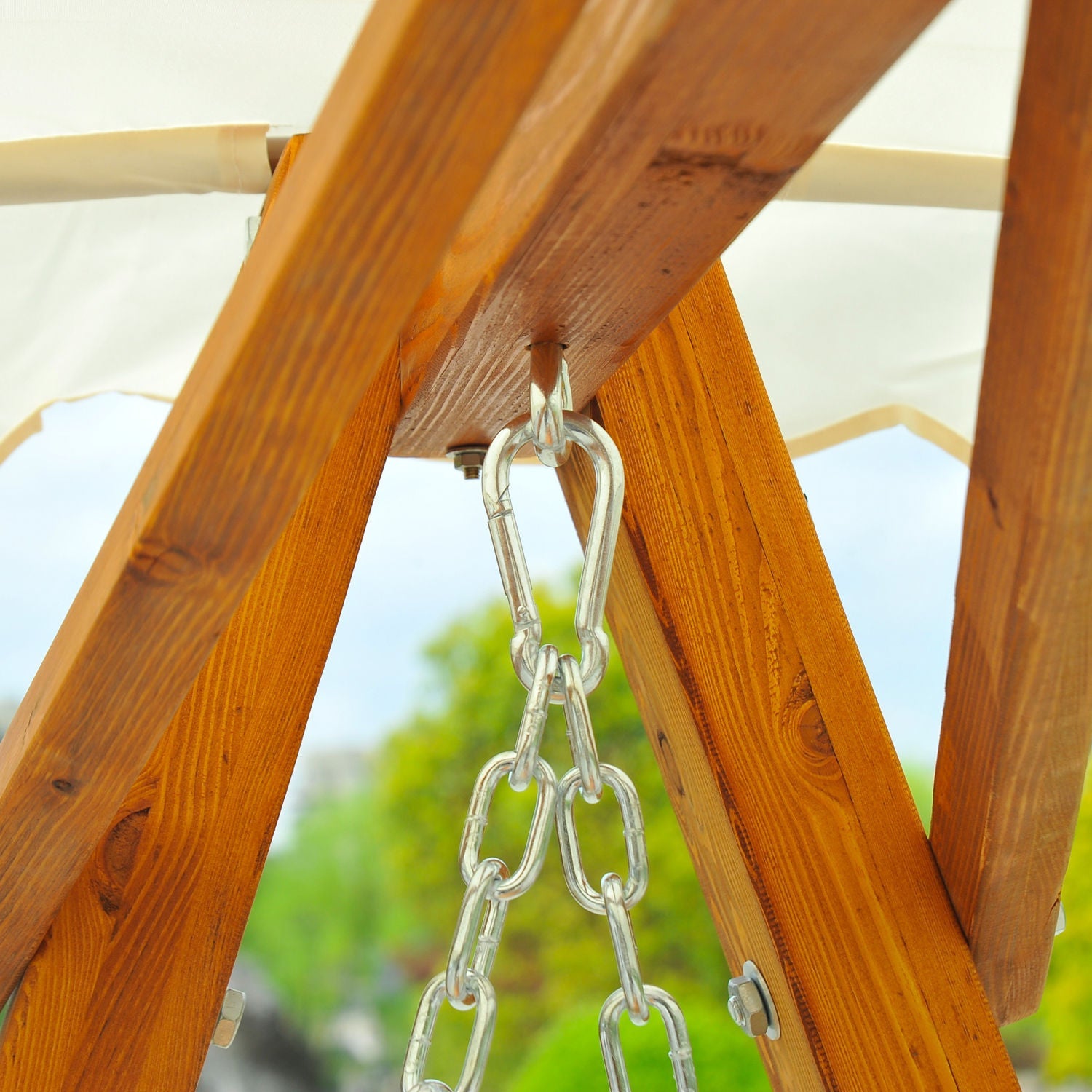 Outsunny 2 Seater Garden Swing Seat Wooden Swing Chair Outdoor Hammock Bench Furniture, Cream White