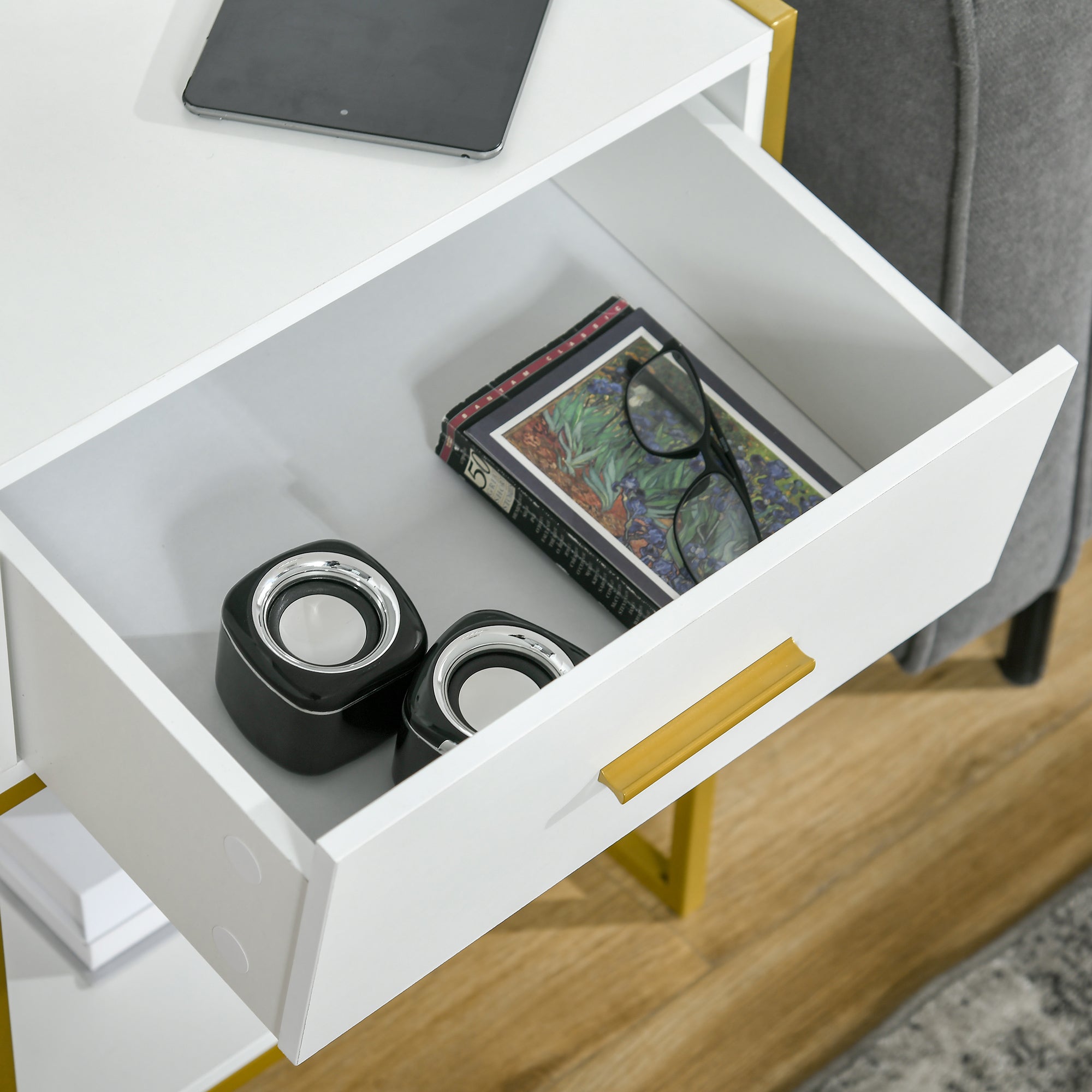 HOMCOM Bedside Table Set of 2, Modern Side Tables with Drawer and Shelf, Nightstands for Bedroom, White