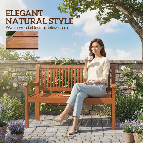 Outsunny Garden Bench 2 Seater, Wooden Outdoor Bench with Waterproof Cover, Garden Seat with Ergonomic Backrest