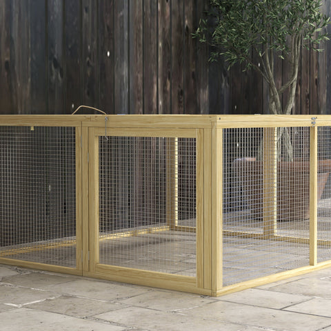 PawHut Wooden Folding Rabbit Hutch, for 2-3 Rabbits - Natural Wood