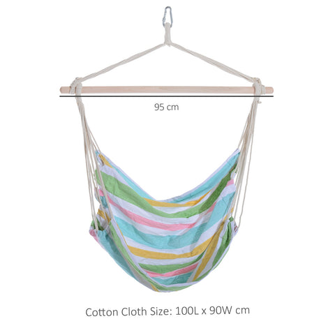 Outsunny Outdoor Hanging Rope Chair with Cotton Rope, Garden Hammock Chair with Wooden Support Bar Cotton Cloth, Portable Garden Chair for Patio & Tree, Green