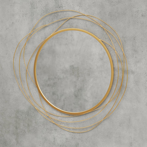 HOMCOM Abstract Metal Wire Wall Mirror, with Accessories - Gold Tone