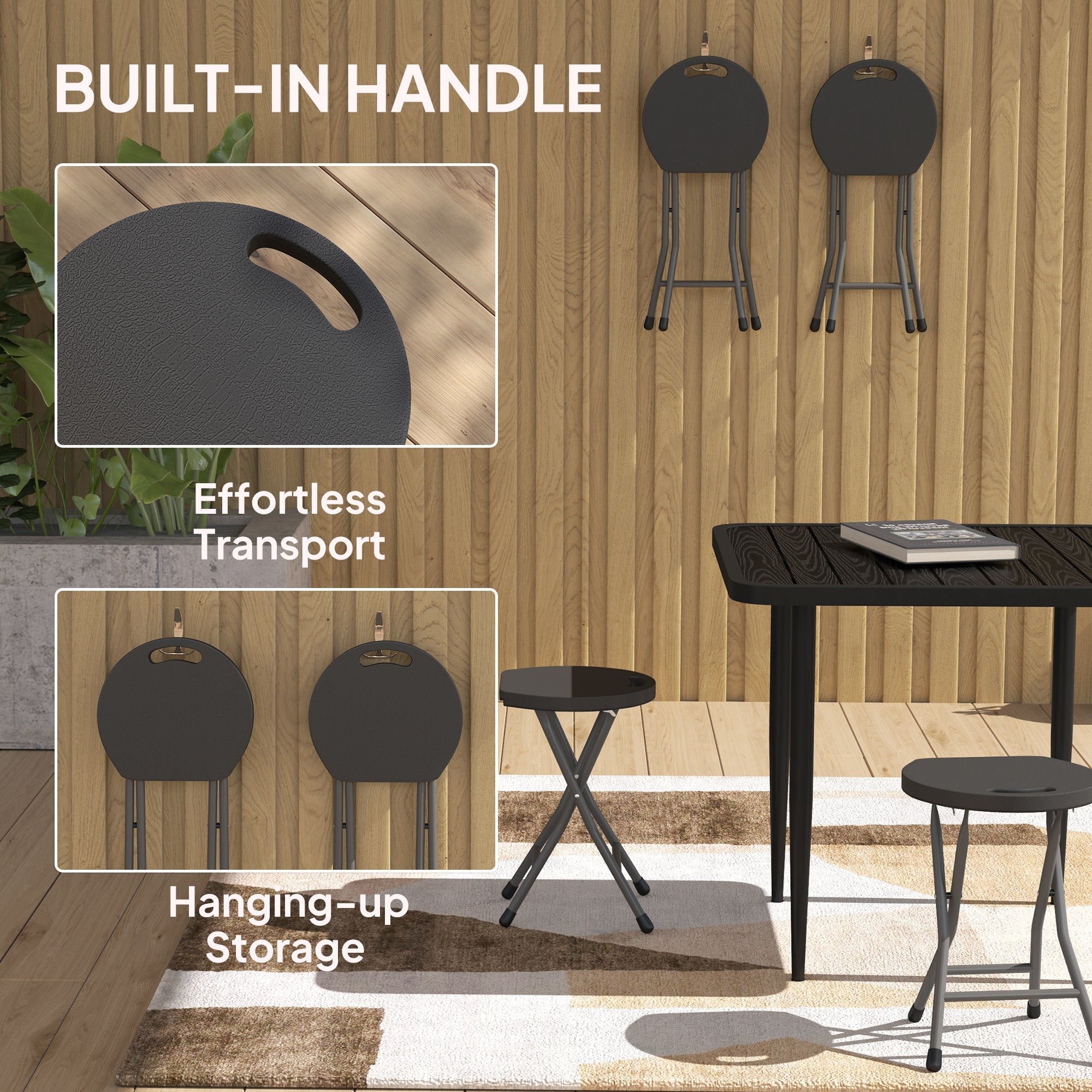 Outsunny Set of Four Folding Carry Stools - Charcoal Grey