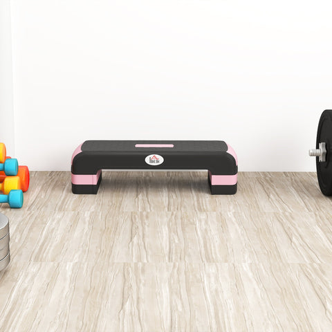 HOMCOM Aerobic Step with 3-Level Adjustable Heights for Home, Office Exercise, Black and Pink