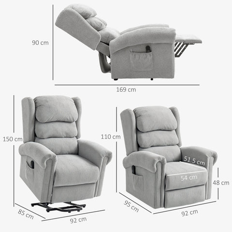 HOMCOM Power Lift Recliner Chair for Elderly, Velvet Electric Riser and Recliner Armchair for Living Room with Remote Control, 2 Side Pockets, Thick Padded Back, Grey