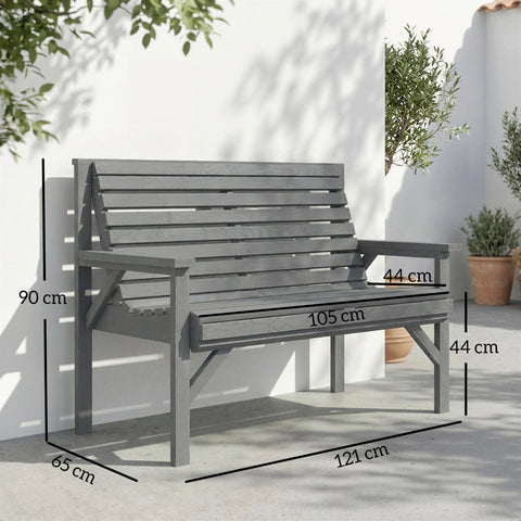 Outsunny 2 Seater Wooden Garden Bench, Slatted Patio Bench with Armrest and Backrest, Outdoor Furniture for Indoor, Balcony