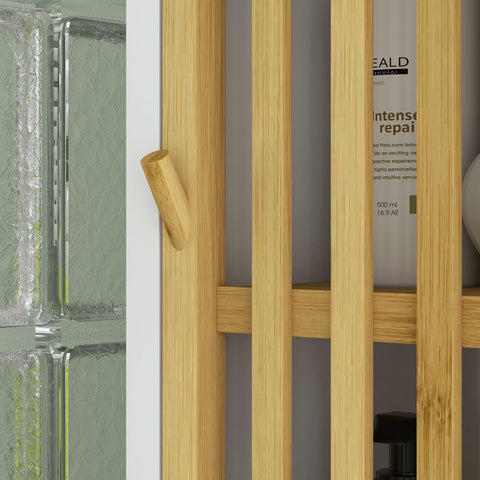 HOMCOM Bamboo-Blend Retro Cut-Out Bathroom Storage Unit, with Cupboard