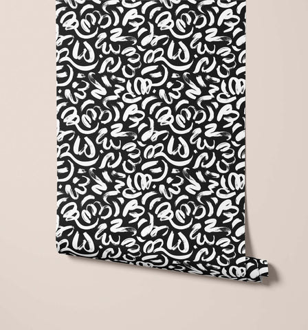 Black and white abstract brushstroke wallpaper from quake featuring a modern artistic design for stylish walls