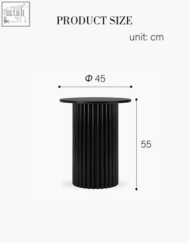 Black cylindrical qualls round side table with vertical fluted design and black marble surface offer financing available