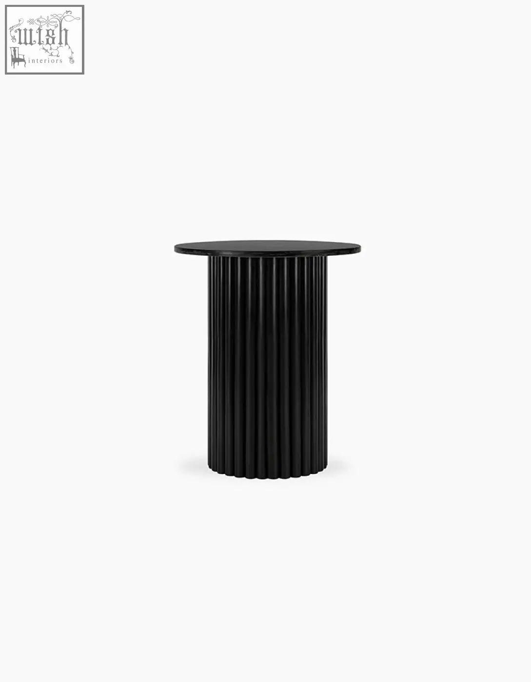 Black ribbed side table with sleek modern design and black marble surface from qualls offering financing options