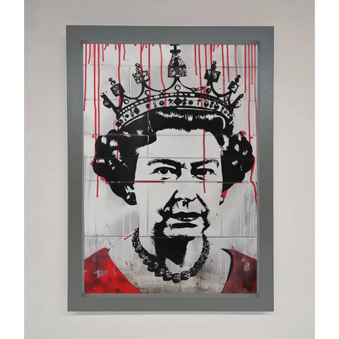 Queen Elizabeth Graffiti Red Blood Framed Poster - A3 (29.7 x 42 cm) / Dark Grey - Framed Print