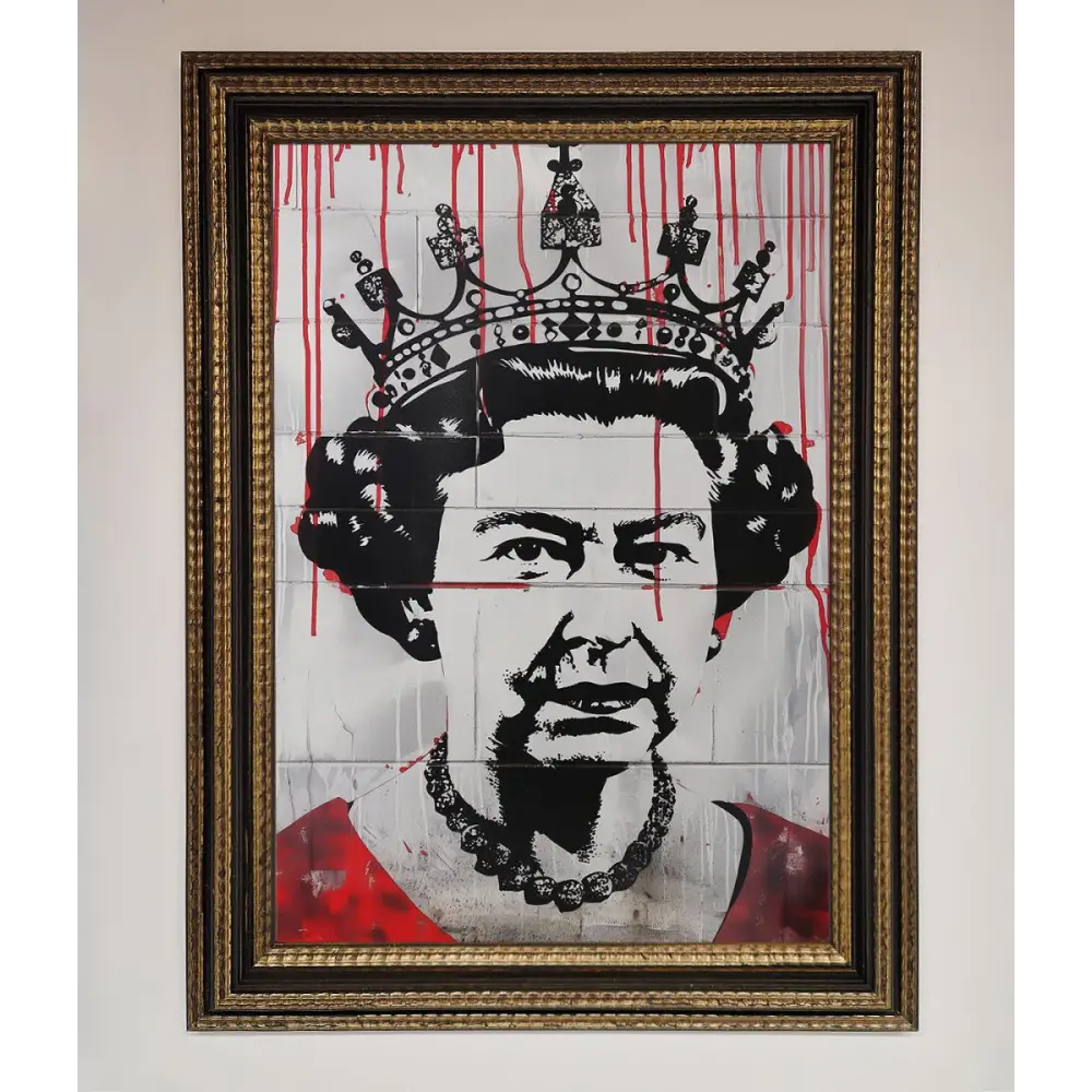 Queen Elizabeth Graffiti Red Blood Framed Poster - A3 (29.7 x 42 cm) / Ornate Gold Black - Framed Print