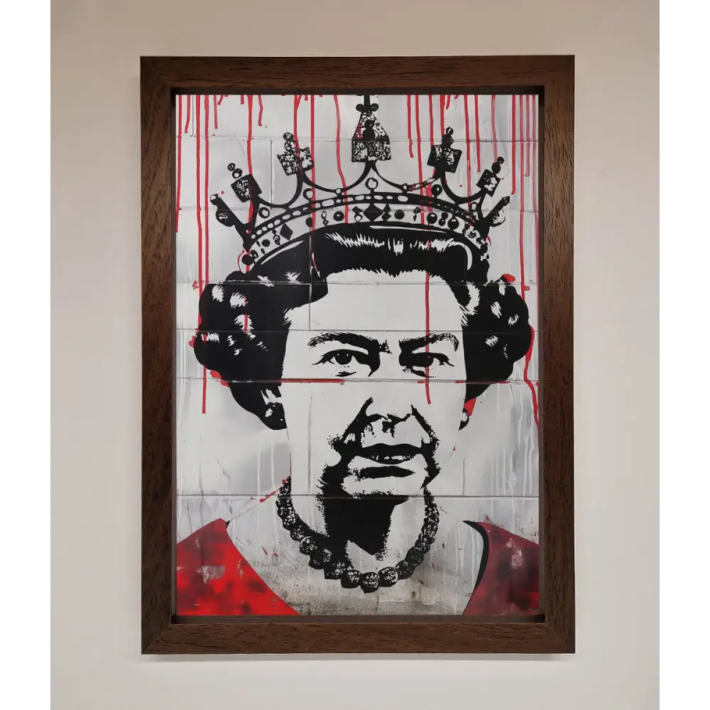 Queen Elizabeth Graffiti Red Blood Framed Poster - A3 (29.7 x 42 cm) / Walnut - Framed Print