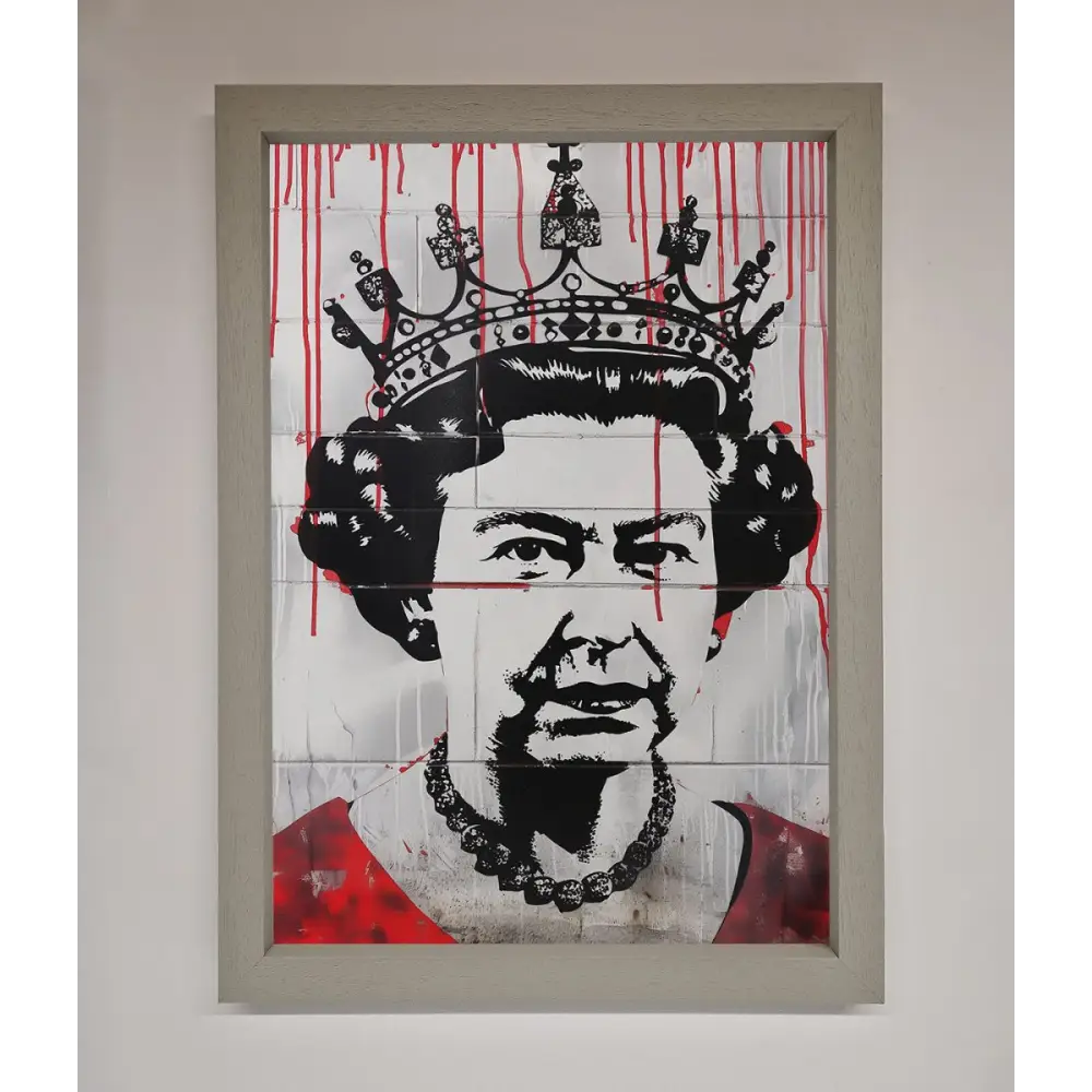 Queen Elizabeth Graffiti Red Blood Framed Poster - A3 (29.7 x 42 cm) / Grey - Framed Print