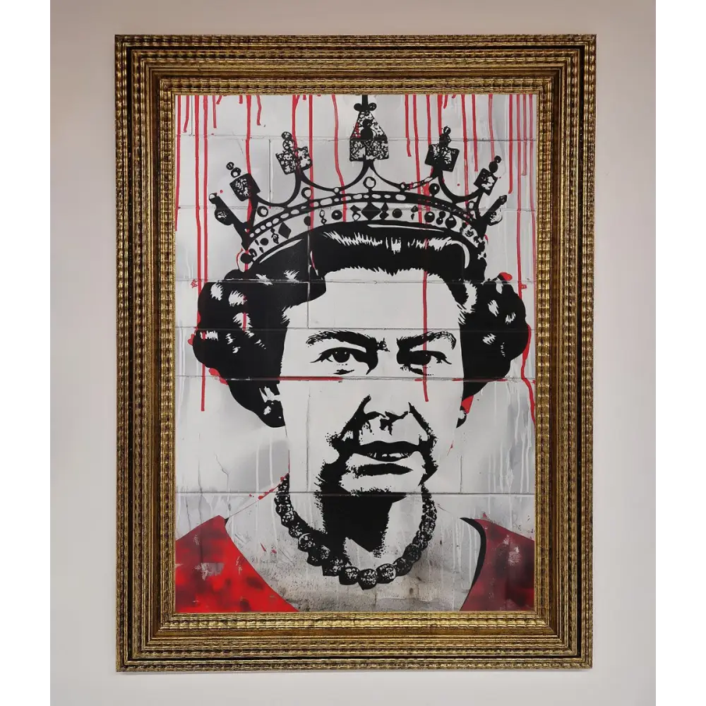 Queen Elizabeth Graffiti Red Blood Framed Poster - A3 (29.7 x 42 cm) / Ornate Gold - Framed Print
