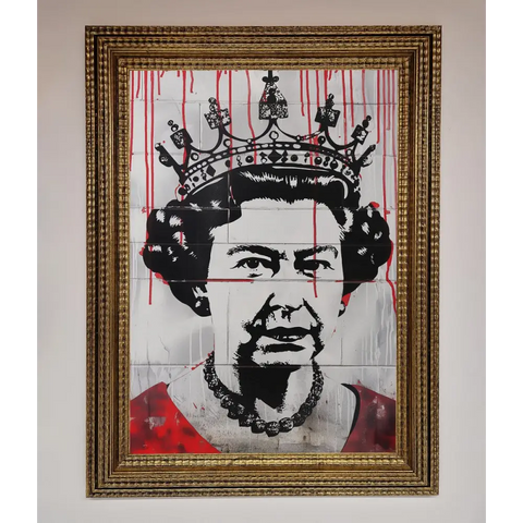 Queen Elizabeth Graffiti Red Blood Framed Poster - A3 (29.7 x 42 cm) / Ornate Gold - Framed Print